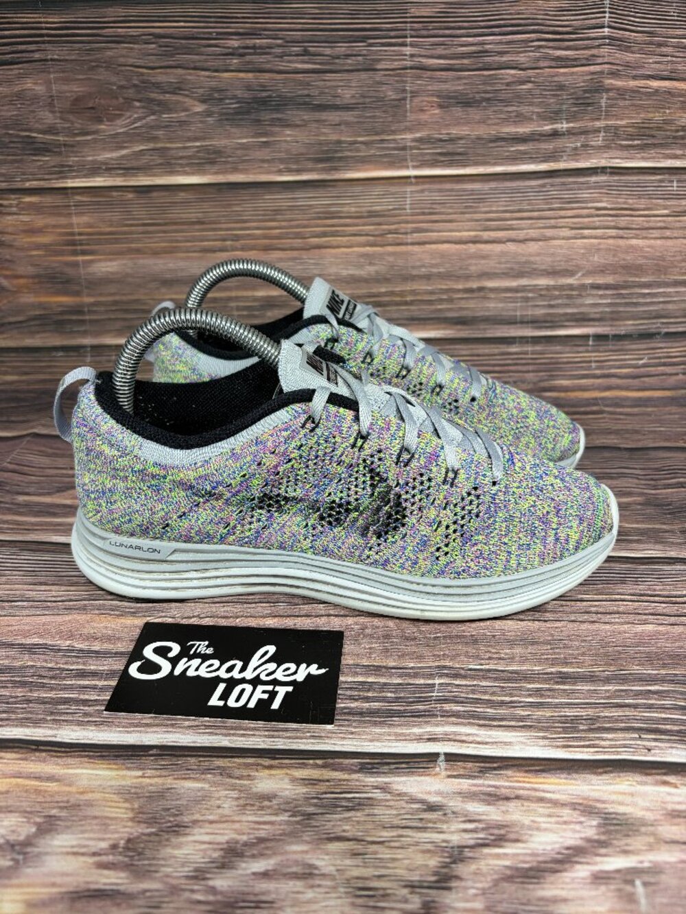 Nike Flyknit Lunar1+ Wolf Grey Multicolor Women's Athletic Running Shoes 7.5